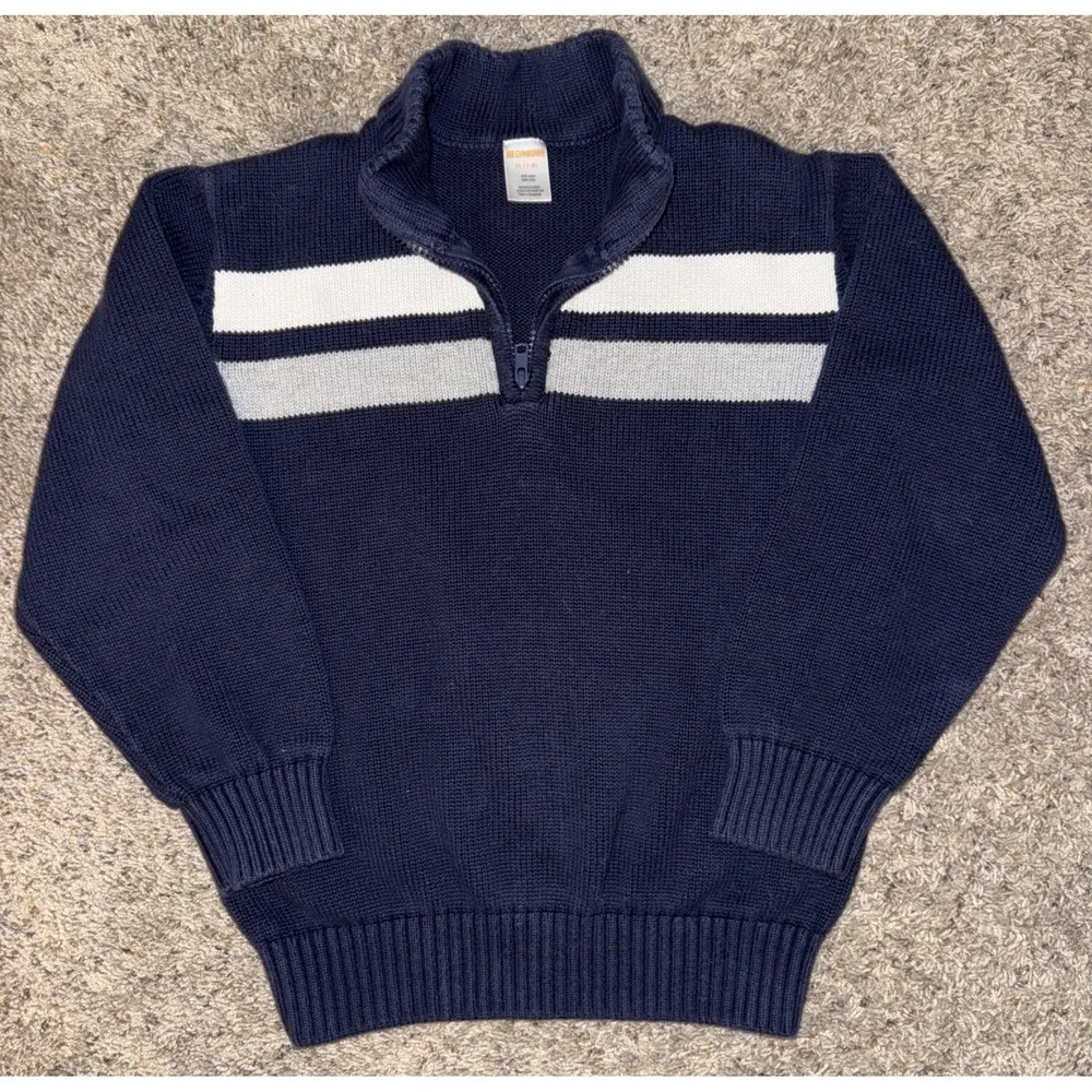 Gymboree Quarter Zip Mock Neck Cotton Navy Blue Striped Sweater Boys 7 - 8 2016
